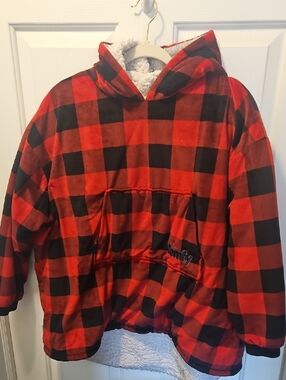 Kids Red & Black Buffalo Plaid Comfy Hooded Sherpa Pullover